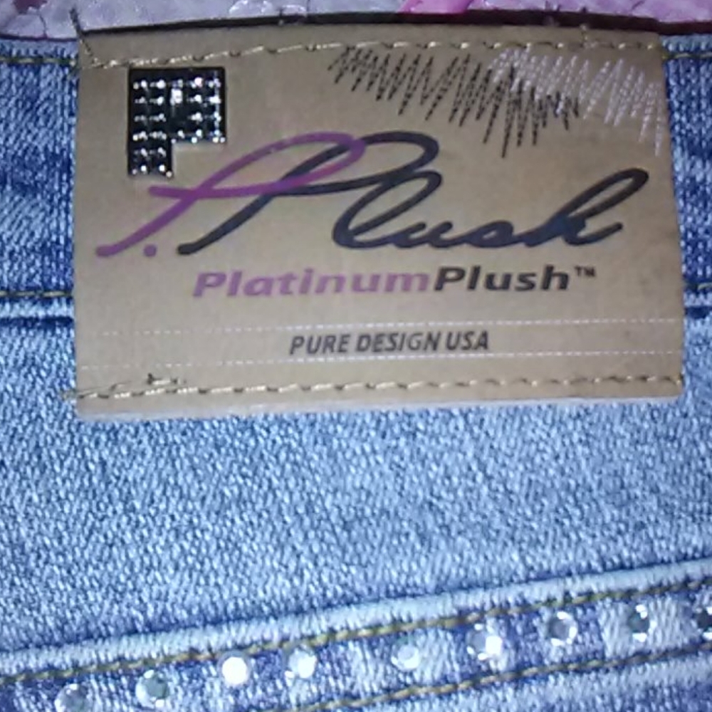 Platinum plush bedazzled cut jeans tags still on